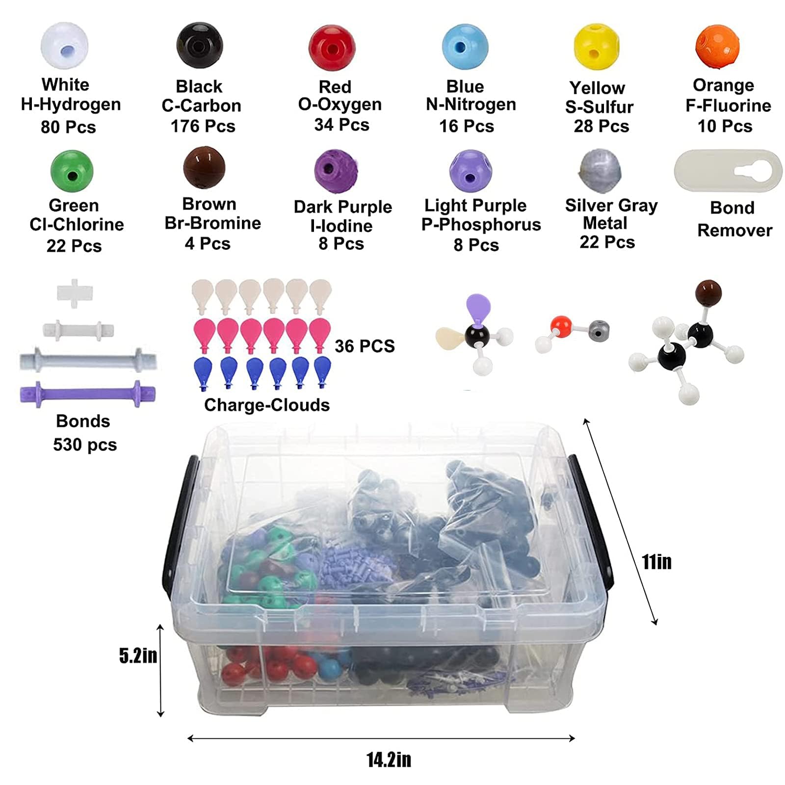 Kit modello molecolare, 974 PCS Chimica Modello di struttura molecolare con atomi, Charge-Cloud, Kit didattico di chimica organica/inorganica, kit scientifico per immaginazione spaziale/coltivazione