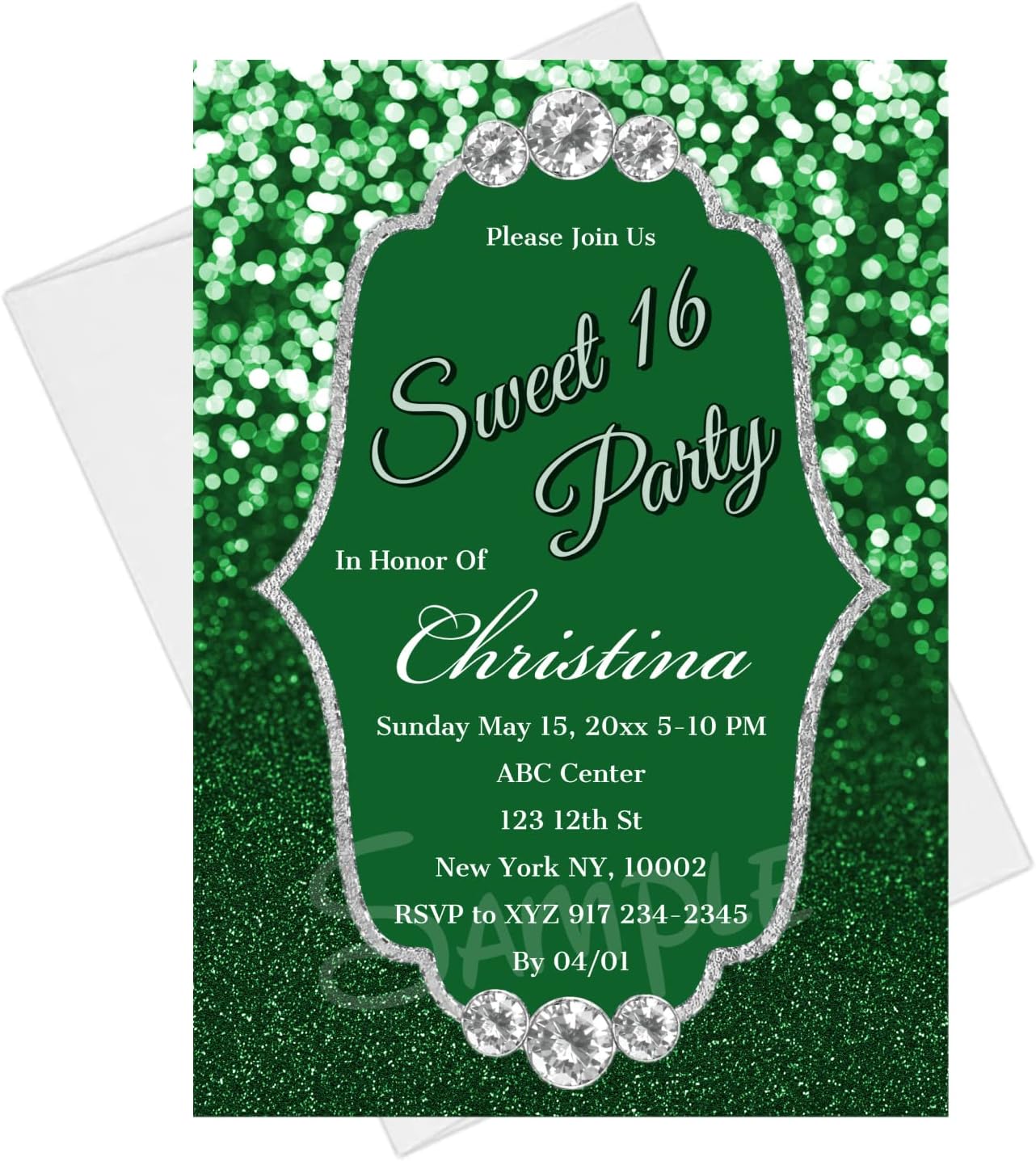 Sweet 16 Quinceanera Birthday Party Bokeh Glitter 5" x 7" 20 Sets Invitation Card + Envelope C-27 (Navy)