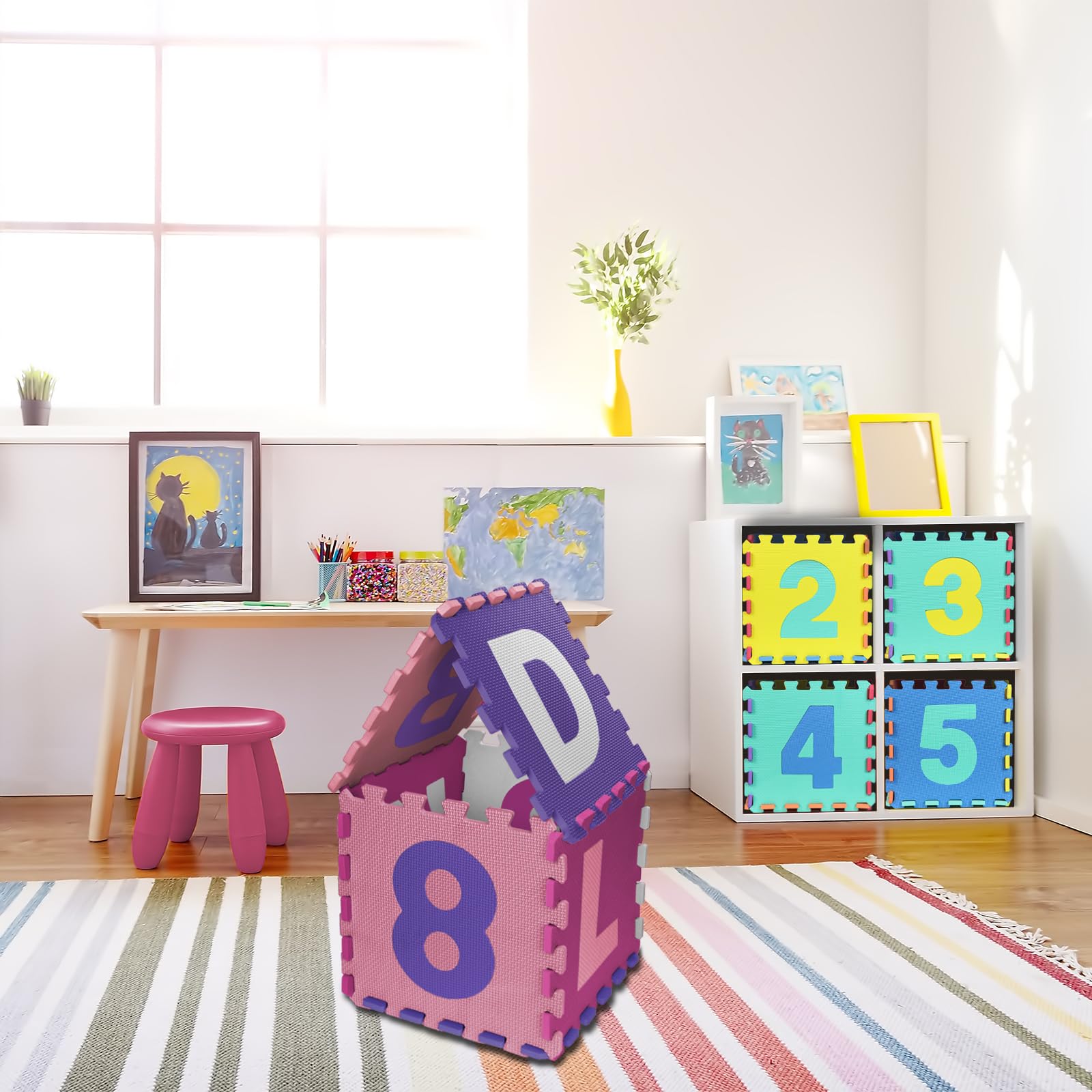 ALPIDEX Tappeto Gioco Puzzle Bambini 36 Pezzi Tappetino Neonato Morbido Gomma EVA Numeri Lettere Bimbi Neonati, Colore:Rosa