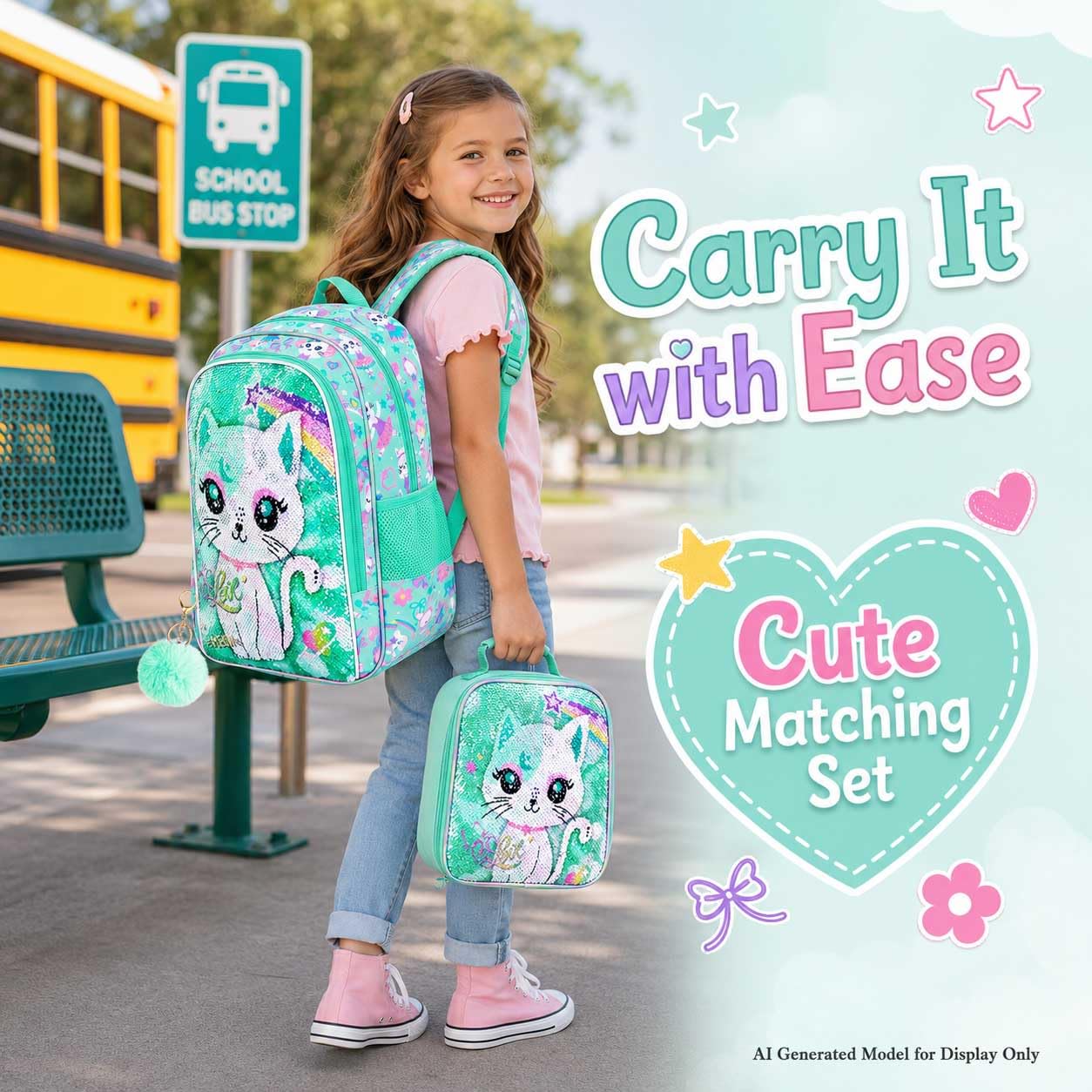 UFNDC Mochila de 3 piezas para niñas con fiambrera, bolsa de libros de lentejuelas para niños de 16 pulgadas con fiambrera, mochila escolar para niños pequeños de primaria