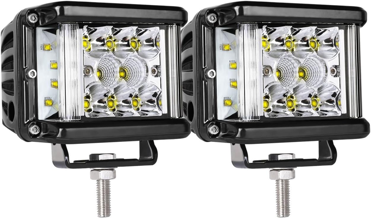 Technical drawing showing the dimensions of the Auto Power Plus 4 Inch LED light pod: 3.89 inches wide, 2.96 inches high, and 3.28 inches deep.