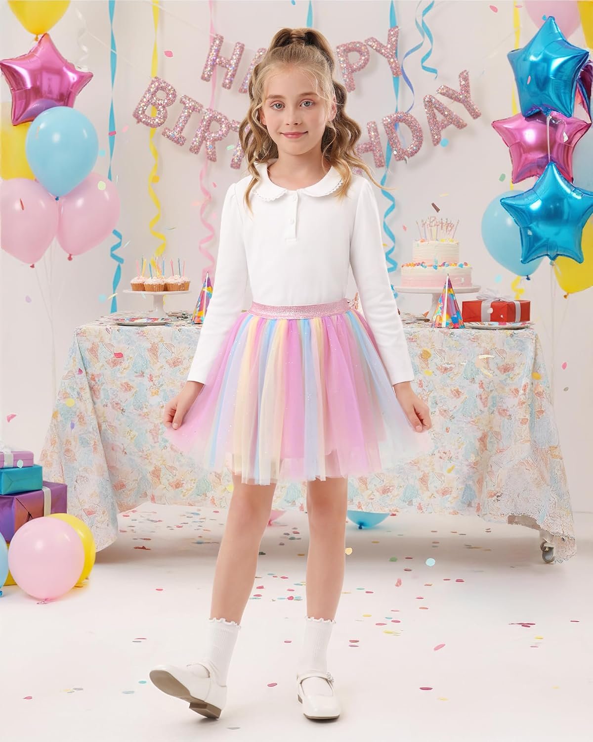 Stelle Tutu for Girls Sequin Skirt with Elastic Waist Layered Tulle Ballet Dance Princess Dress Birthday Outfit