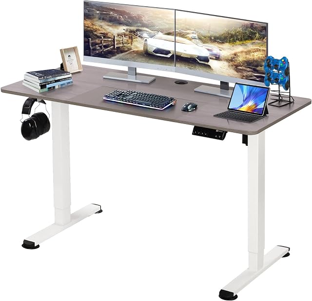 Height Adjustable Standing Desk, Computer Desk for Home Electric Sit Stand Desk 140x70 cm Gaming Desk Home Office Stand up Desk,Home/Office Furniture (Gray)