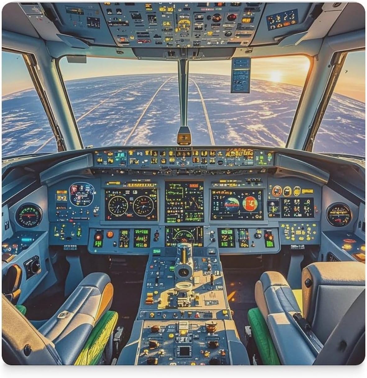 Airplane Cockpit and Sunrise Coasters Absorbent Ceramic Coasters for Drinks Coaster with Cork Backing for Table Protection Square Drink Cup Mat Modern Style Coaster for Coffee Table