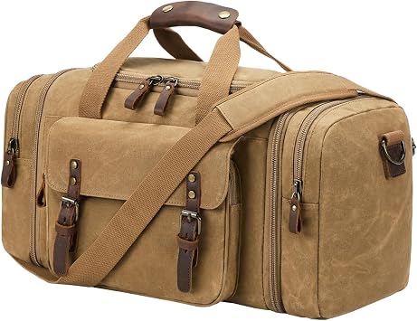 Waxed Canvas Duffel Bag 50L, Khaki | Waterproof, Travel, Overnight, Weekender