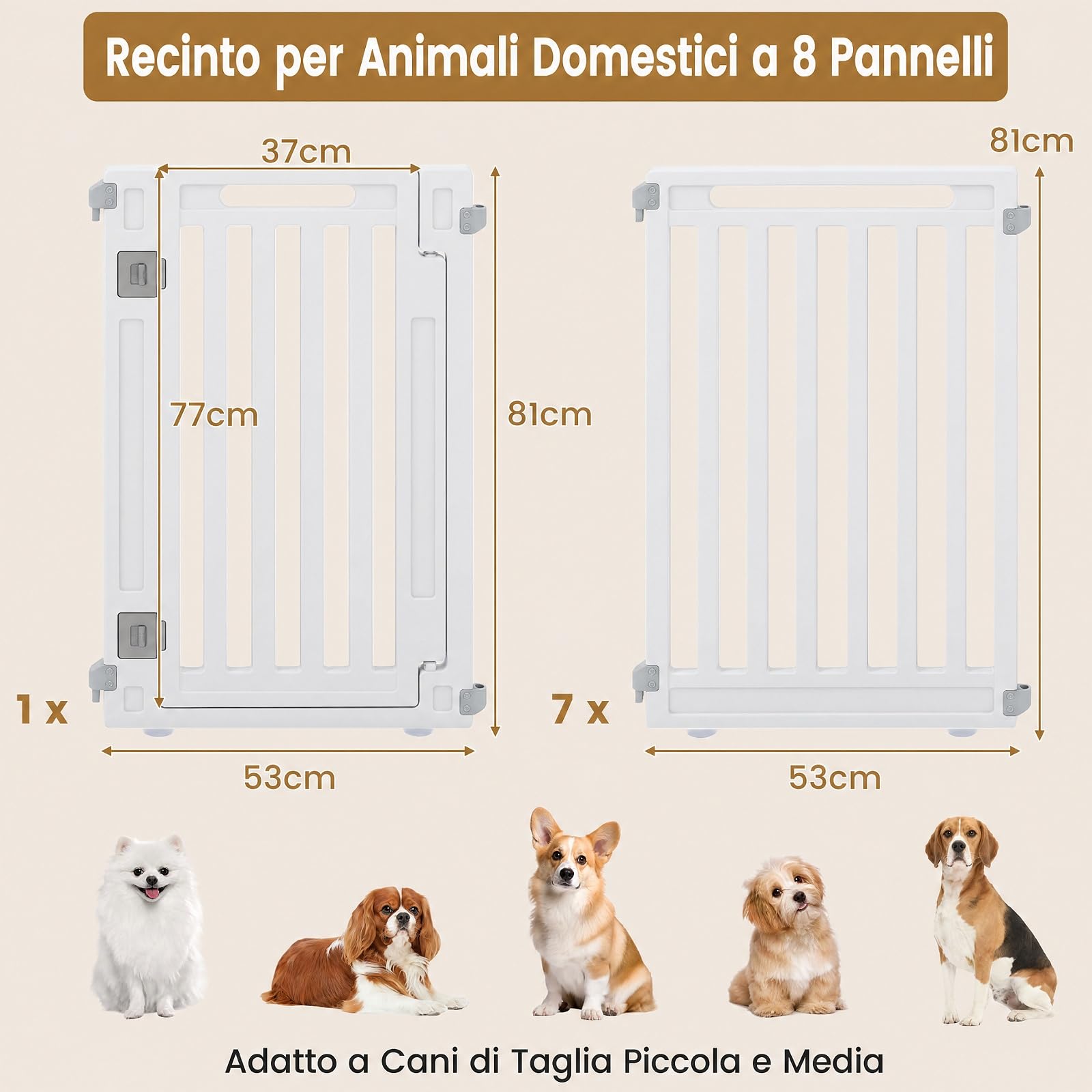 COSTWAY Recinto per Cani PortatileAlto 81cm, Bianco,8 Pannelli
