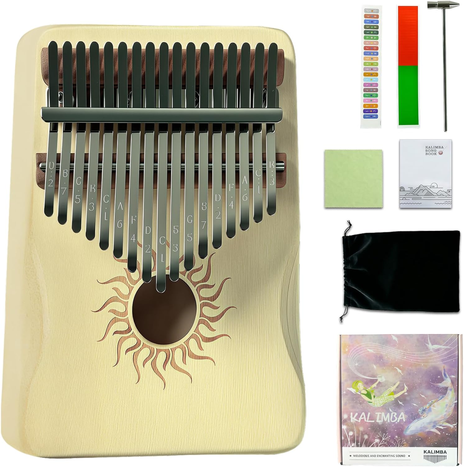 TUOKING Kalimba Thumb Piano Portable 17 Keys Wood Finger Piano with Tune Hammer and Songbook,Musical Instruments Gift for Adult Beginners Professional
