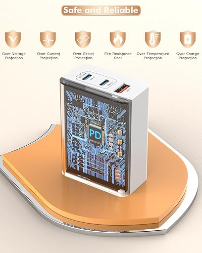 Miniatura 7 de GaN Cargador USB C de 100 W, cargador súper rápido de 3 puertos (puerto doble tipo C +A) de 100 W USB-C para laptop con cable C-C tejido de 6 pies