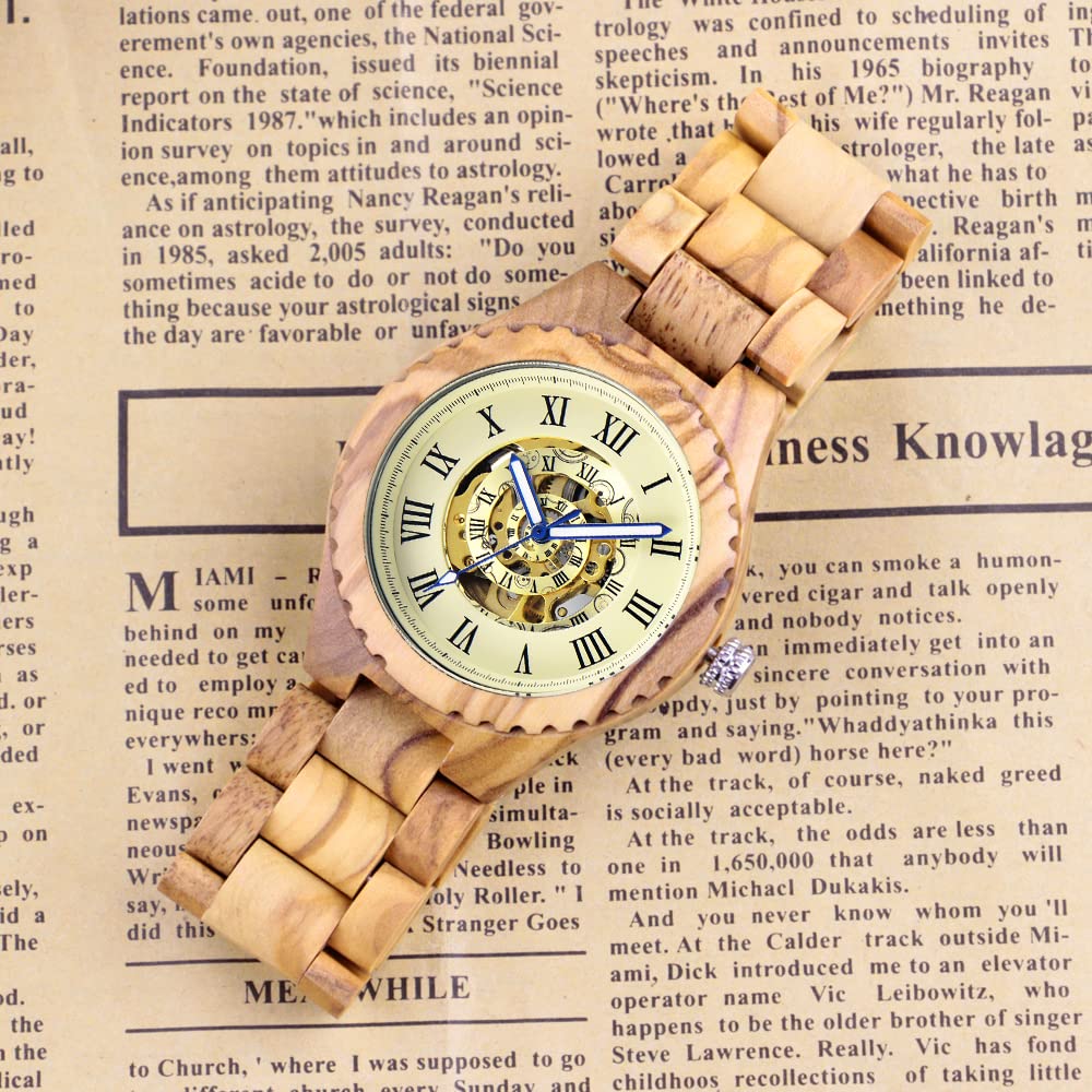 Relojes de madera para hombre, mecánico, automático, movimiento automático, reloj de pulsera para hombre