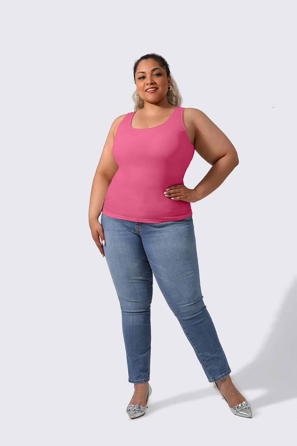 Plus Size U-Back Casual Workout Tank Tops for Women with Built-in Bra, Padded Racerback Gym Athletic Yoga Tops - Image 3