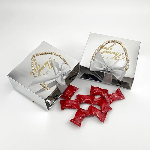 Miniatura 56 de TKSBAG Paquete de 50 bolsas pequeñas de regalo de agradecimiento con asas de 5.5 x 2.5 x 4.7 pulgadas, mini bolsas de regalo negras a granel