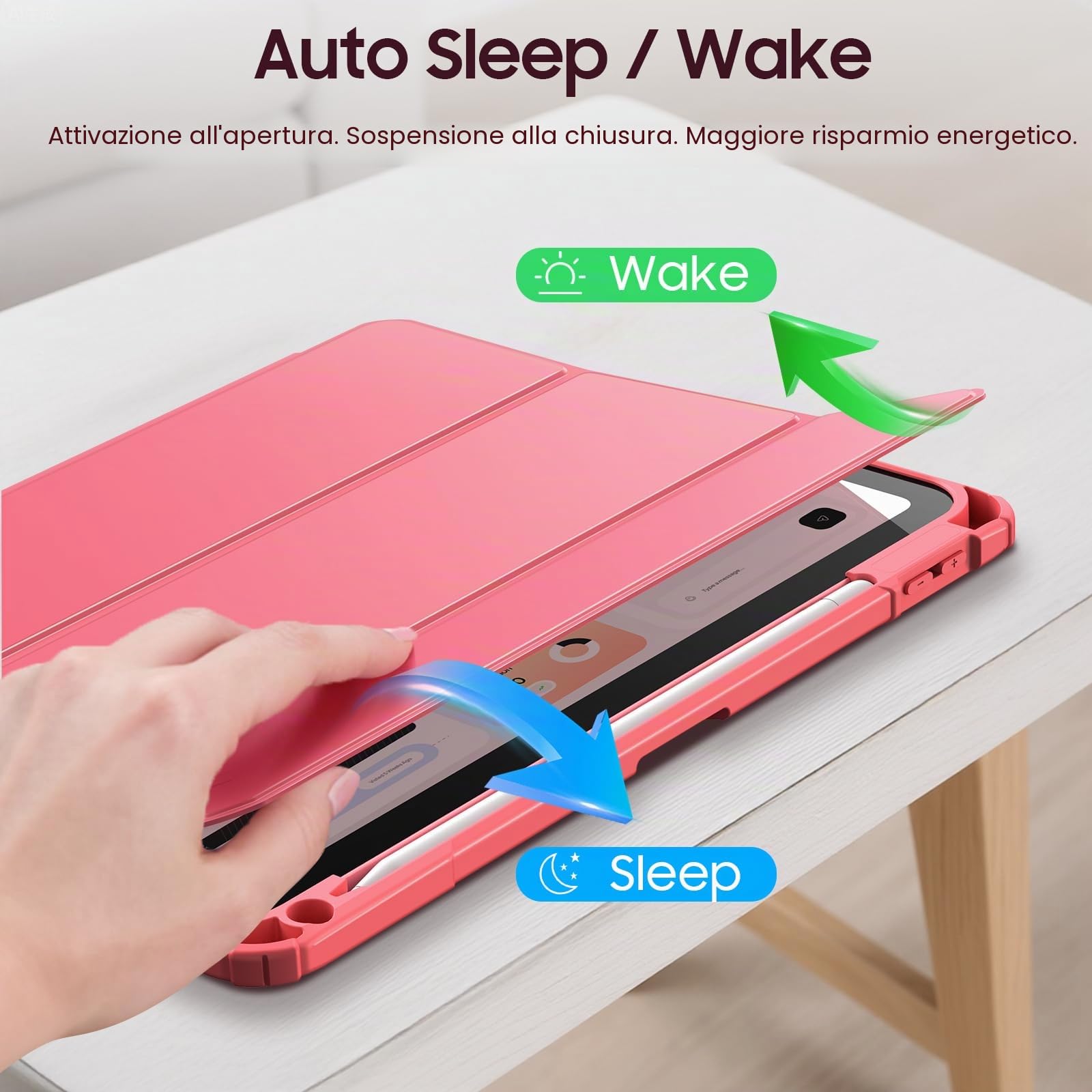 FINTIE Custodia iPad 11ª Gen 11" 2025 A16 Portapenne Sottile Leggero Trasparente Cover Posteriore Bordo TPU Morbido Auto Sveglia Sonno, Pink