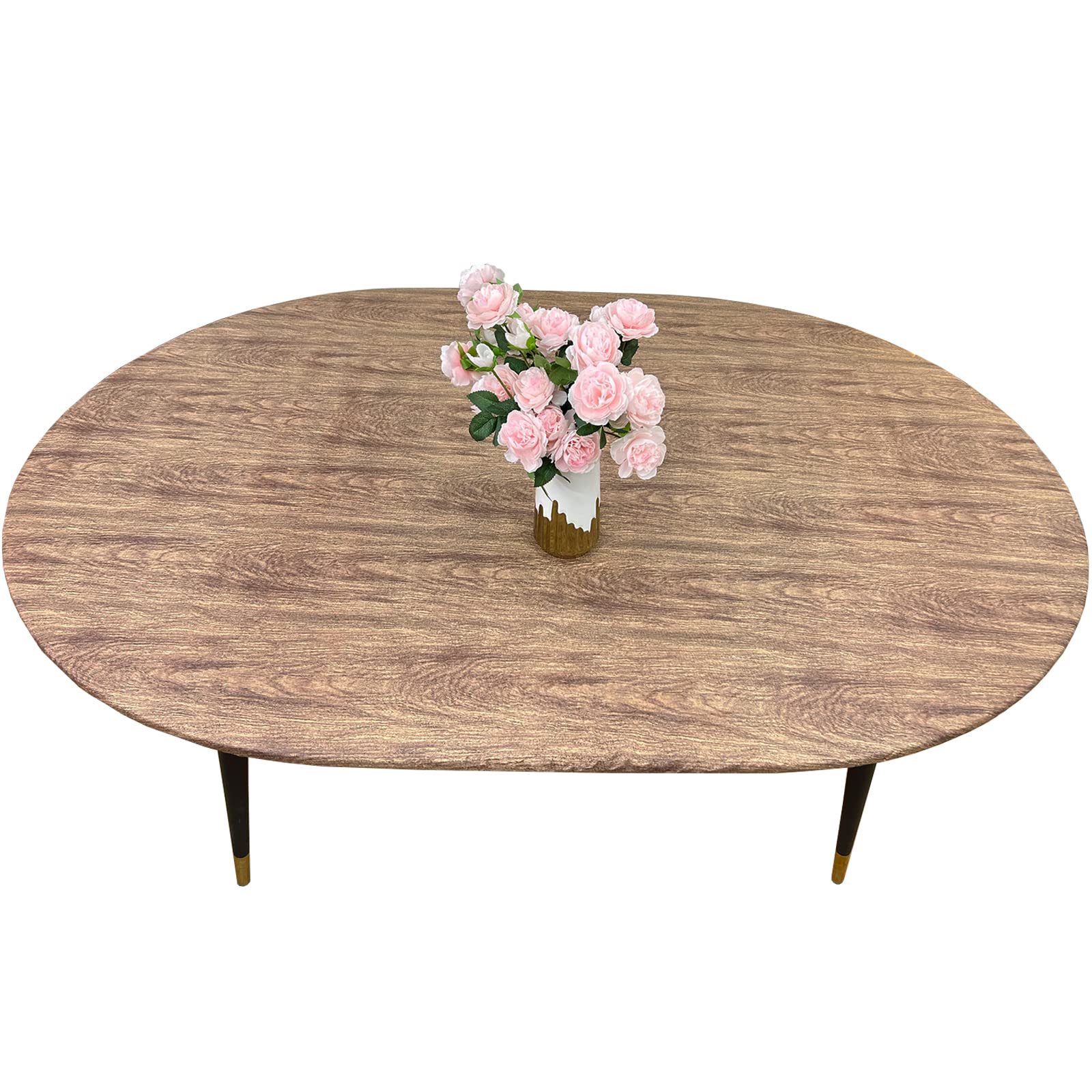 Photo 1 of Pioggia Oval Vinyl Fitted Tablecloth with Flannel Backing Elastic Table Cloth Waterproof Oil-Proof Plastic Table Cover Best for Up to 48" x 68"