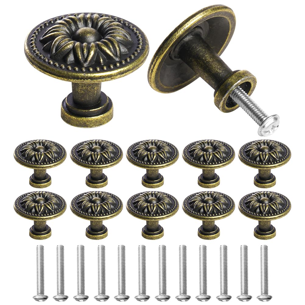 Ainiv 12pz Pomello per Mobili Vintage, 30mm Maniglie Rotonde Antiche, Pomelli per Armadietti con Viti e Cacciavite per Porte Armadietti Cassetti e Guardaroba Accessori Mobili (Bronzo)