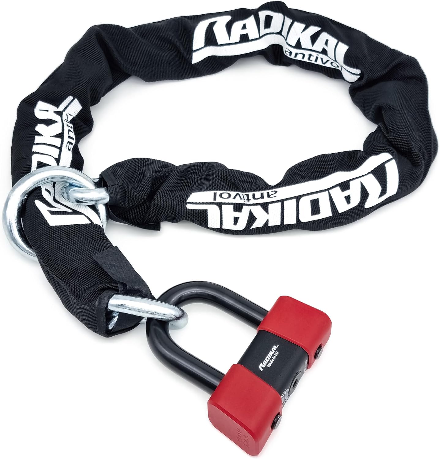 RADIKAL RK48120L Motorcycle Lock Anti-Theft Padlock Motorcycle Mini U High Security Tested Class SRA and Chain Loop 120 cm