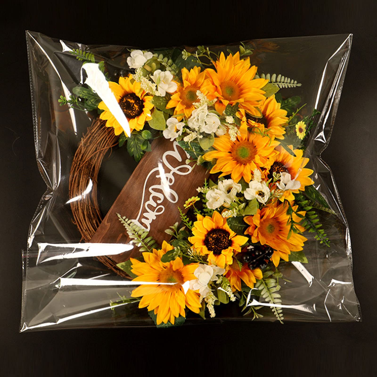 Ghirlanda di girasole artificiale, ghirlanda di benvenuto da appendere, ghirlanda di fiori finti per estate, autunno, primavera, cartello di benvenuto per porta d'ingresso, parete, festa di