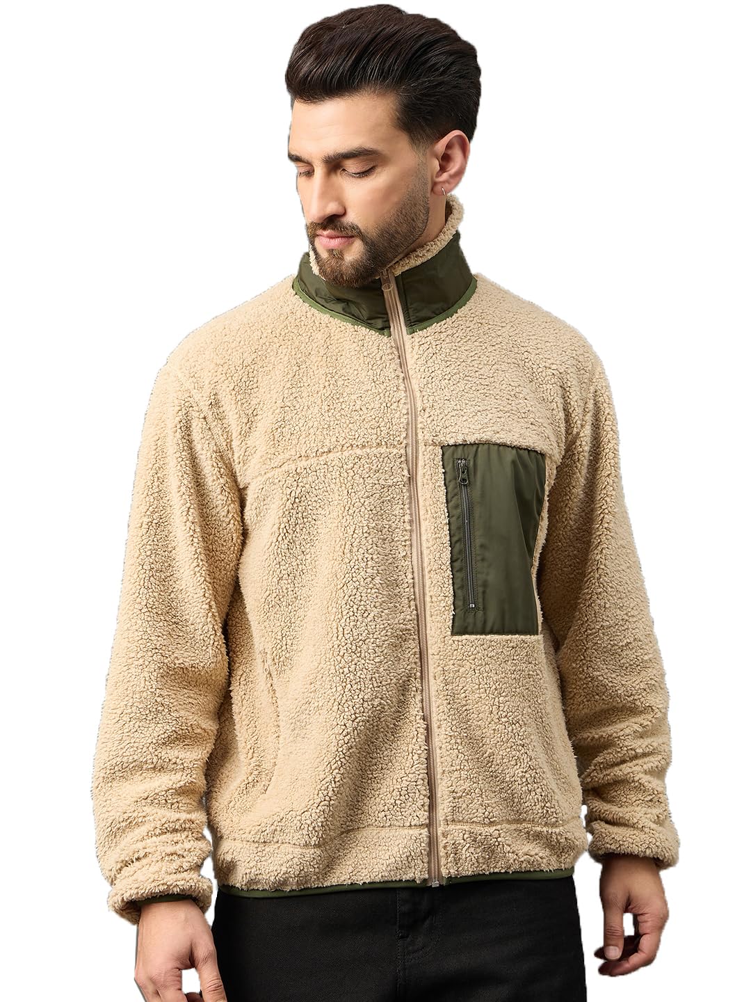 Men's Winter Fleece Jacket, Sherpa Zip Up Warm Casual Outdoor Hoodie, Soft Thermal Sweatshirt, Lightweight Hiking Travel Full Sleeve Jacket with Front Pocket_CY2131A_S-image-23