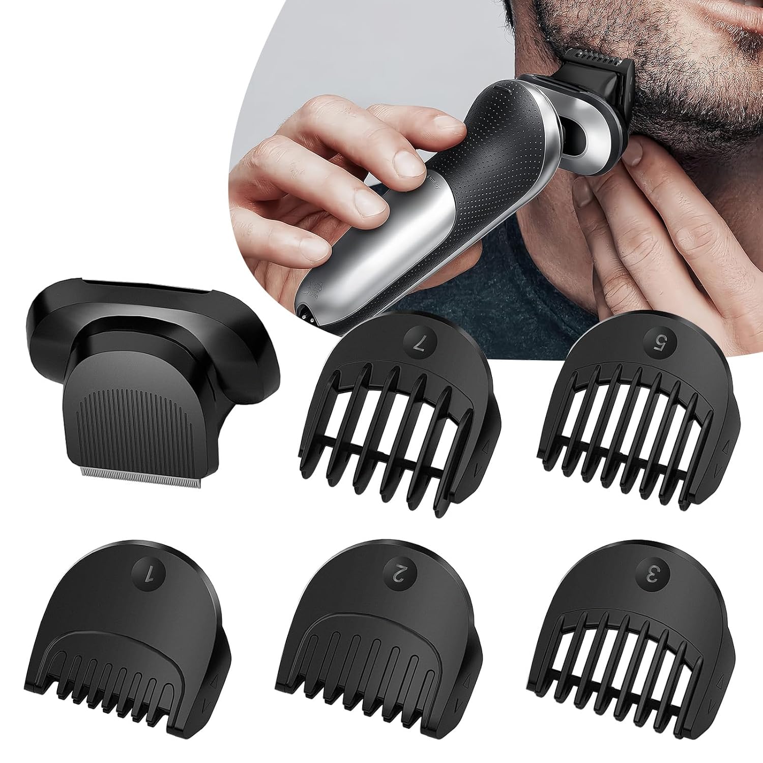 Photo 1 of  Beard Trimmer Attachment Fit for br-aun Series 5, 6, 7 Electric Razors 1/2/3/5/7mm, Series 7 Replacement Head Guide Combs for 5018s, 5020s, 6075cc, 7071cc, 7075cc, 7085cc, 7020s, 5050cs, 6020s, 6072cc 