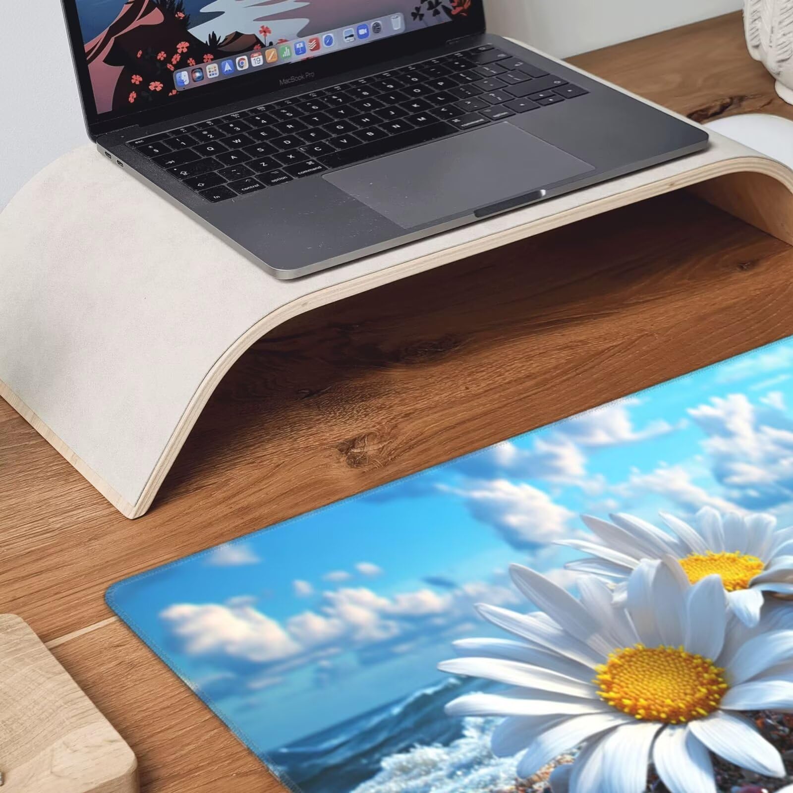 Podkładka pod mysz w kwiaty XXL mata na biurko morze 1600 x 800 x 3 mm zmywalna podkładka do gier na laptopa, z antypoślizgową gumową podkładką do gier, PC, pracowników biurowych Y1493