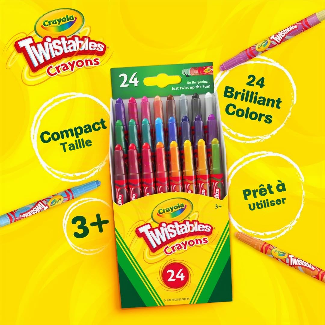 CRAYOLA Lot de 24 Mini Crayons Twistables, Acrylique, Multicolore, 24 pièces