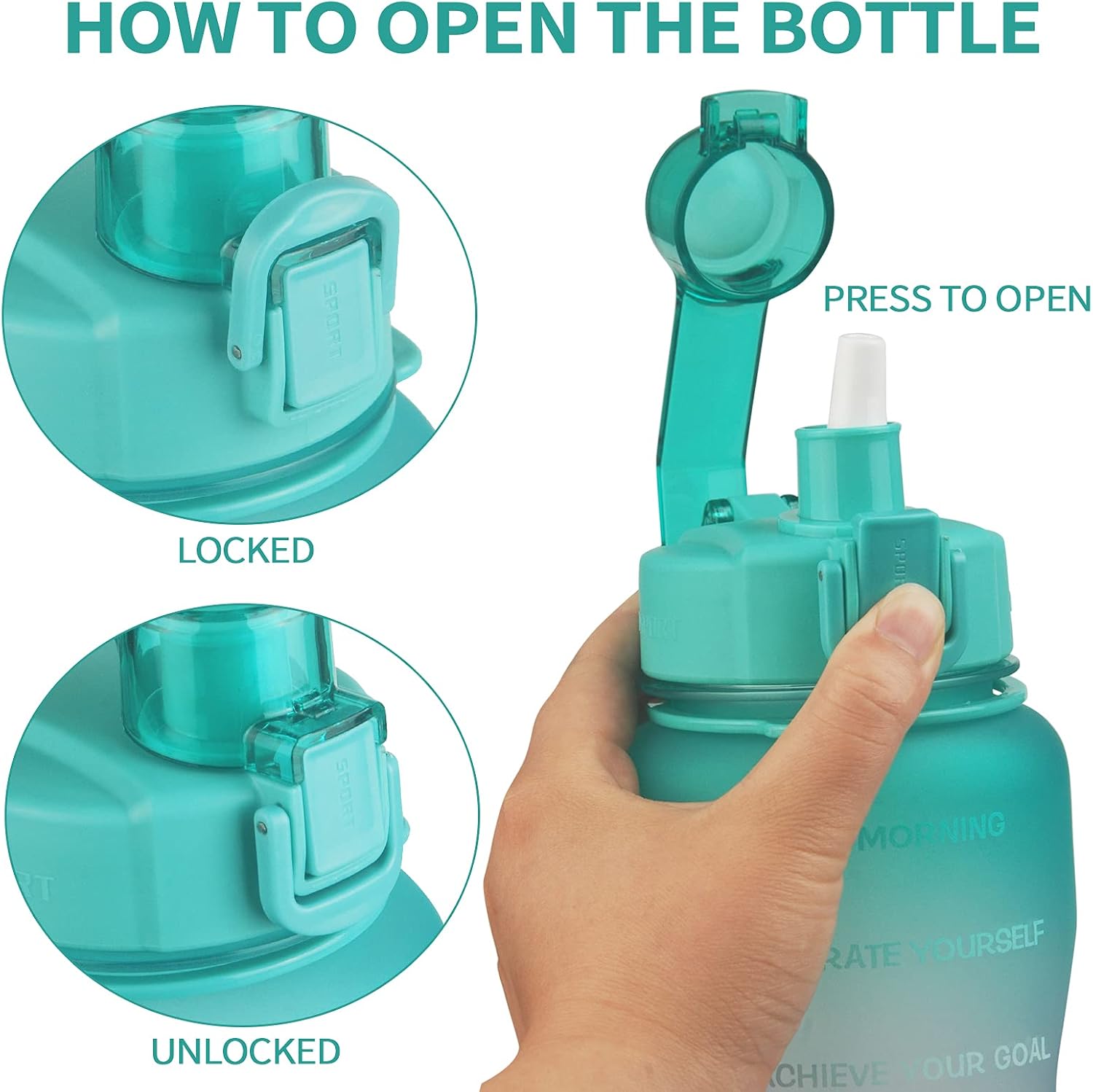 Life4u 2 Litre Sports Motivational Water Bottle with Time Marker & Straw Leakproof BPA Free Water Bottle 2L for Home Office - Image 5