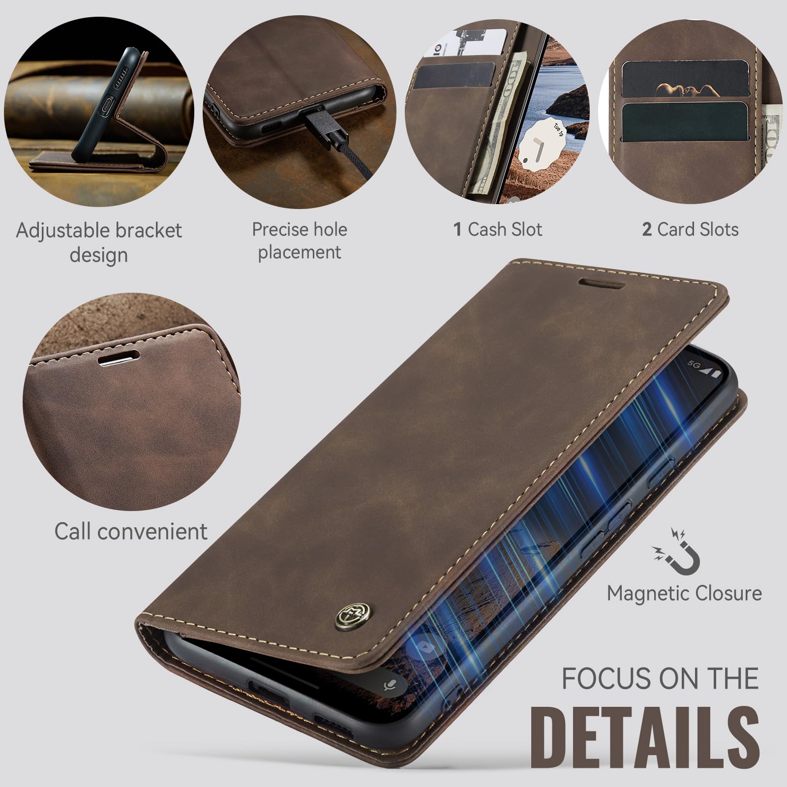 Azororo Cover per Google Pixel 9A 5G, Premium PU Pelle Custodia, Magnetica Carta Fessura Portafoglio Case, Flip Cavalletto Custodia per Google Pixel 9A - Caffè