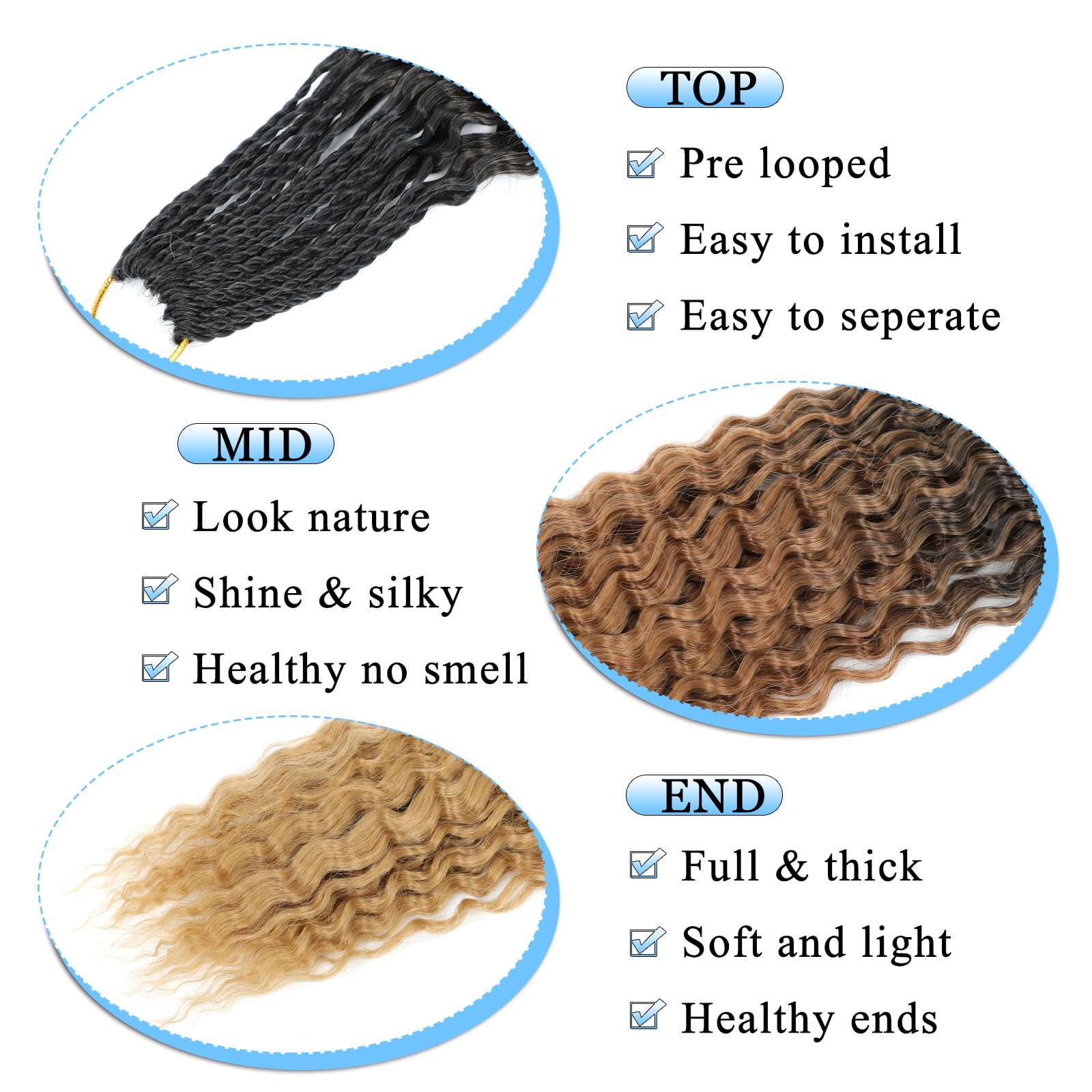 Auxemuen 8Packs Curly Crochet Braiding Hair 16Inch Pre Looped Deep Wave Braiding Hair Ocean Wave Crochet Hair Soft Synthetic Bohemian Curly Water Wave Crochet Braids for Women (1B/30/27) - Image 3