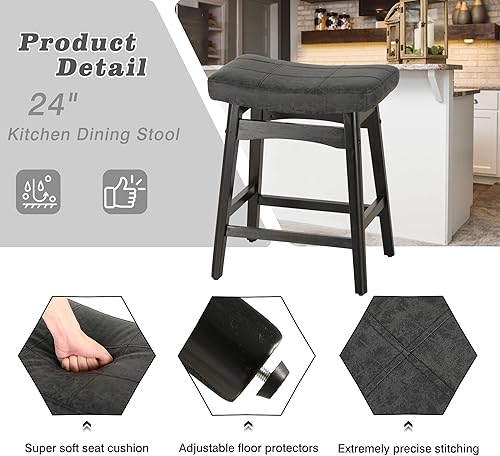 Miniatura 19 de Sophia & William Juego de 4 taburetes de bar de altura de mostrador, modernos taburetes de bar de piel sintética sin respaldo con patas de madera