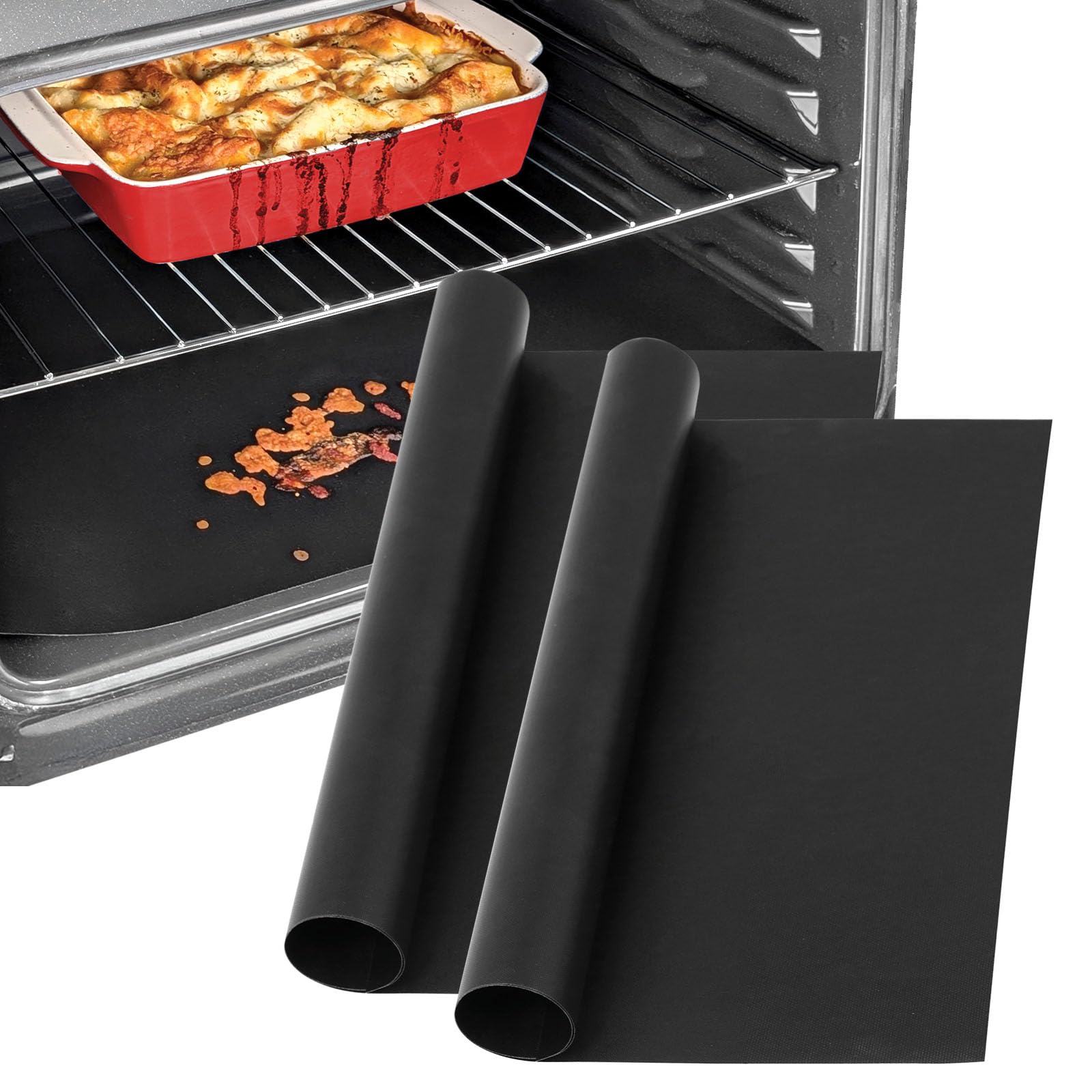 SPARES2GO Revestimiento antiadherente para horno (paquete de 2) - Alfombrilla de teflón universal grande para hornear, protector de fondo de cocina, revestimientos con convección asistida (40 x 50cm)