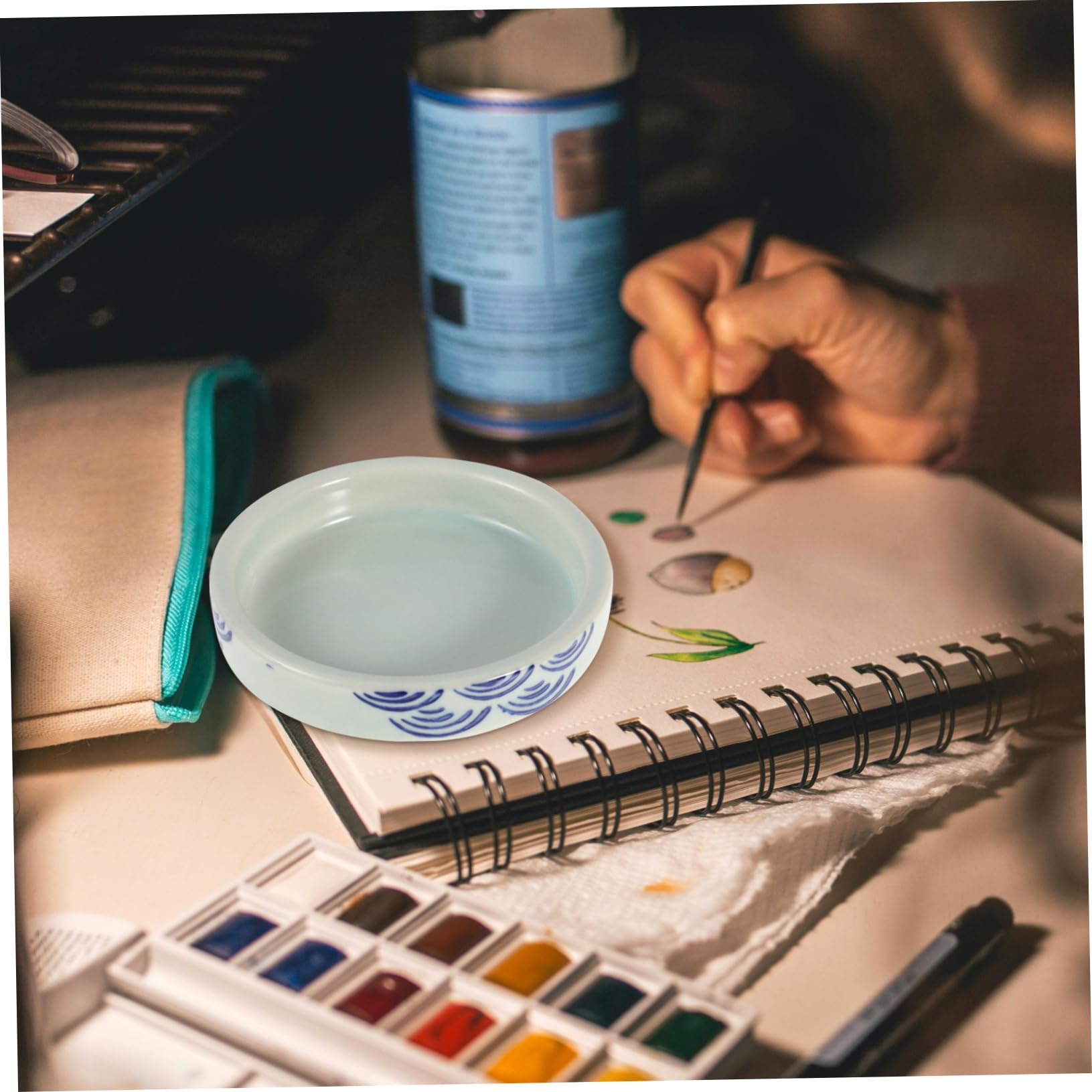 NUOBESTY Keramik Aquarellpalette Künstler 5-Lagiges Farbtablett mit Deckel Portabel Mischpalette für Illustration und Malerei