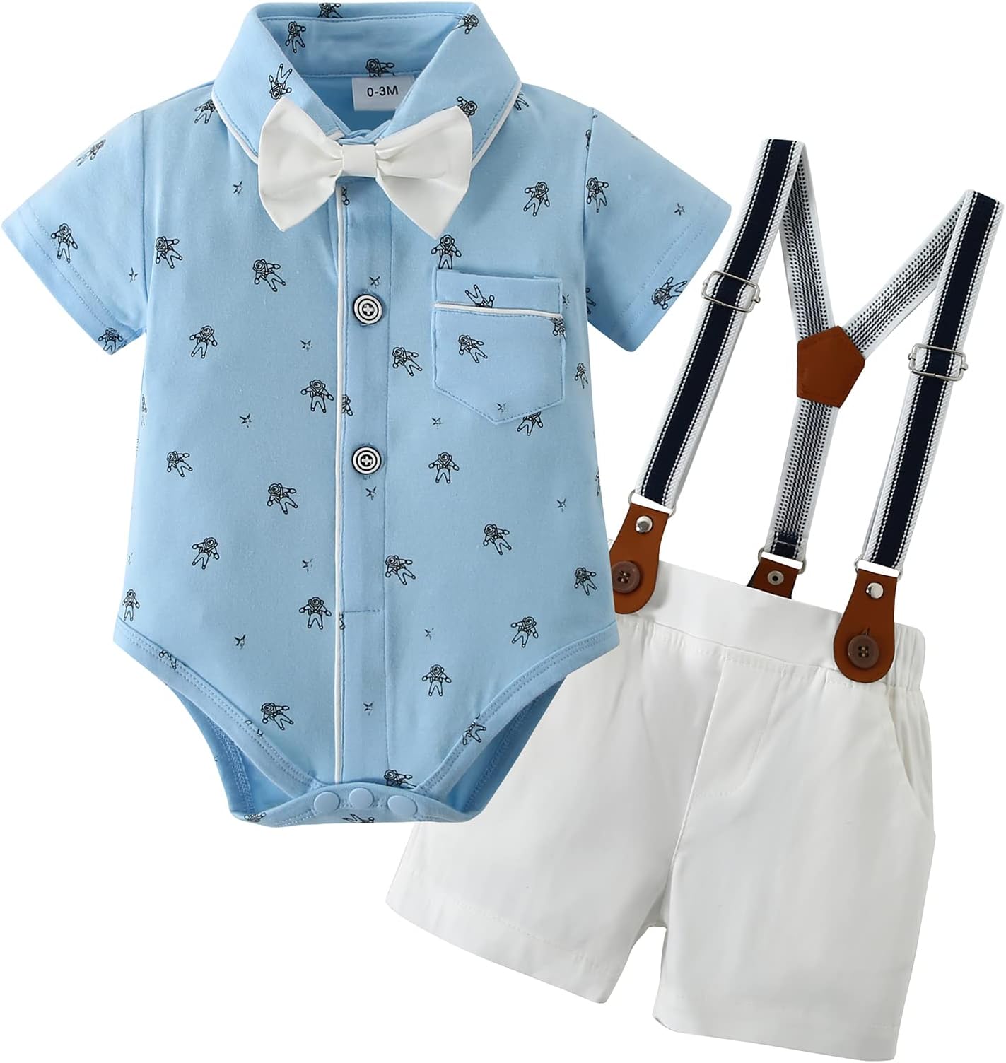 CARETOO Toddler Baby Boy Clothes Suits, Infant Boy Short Shirt+ Suspender Pants Outfit Sets Gentleman Wedding Suit 1-5 Years