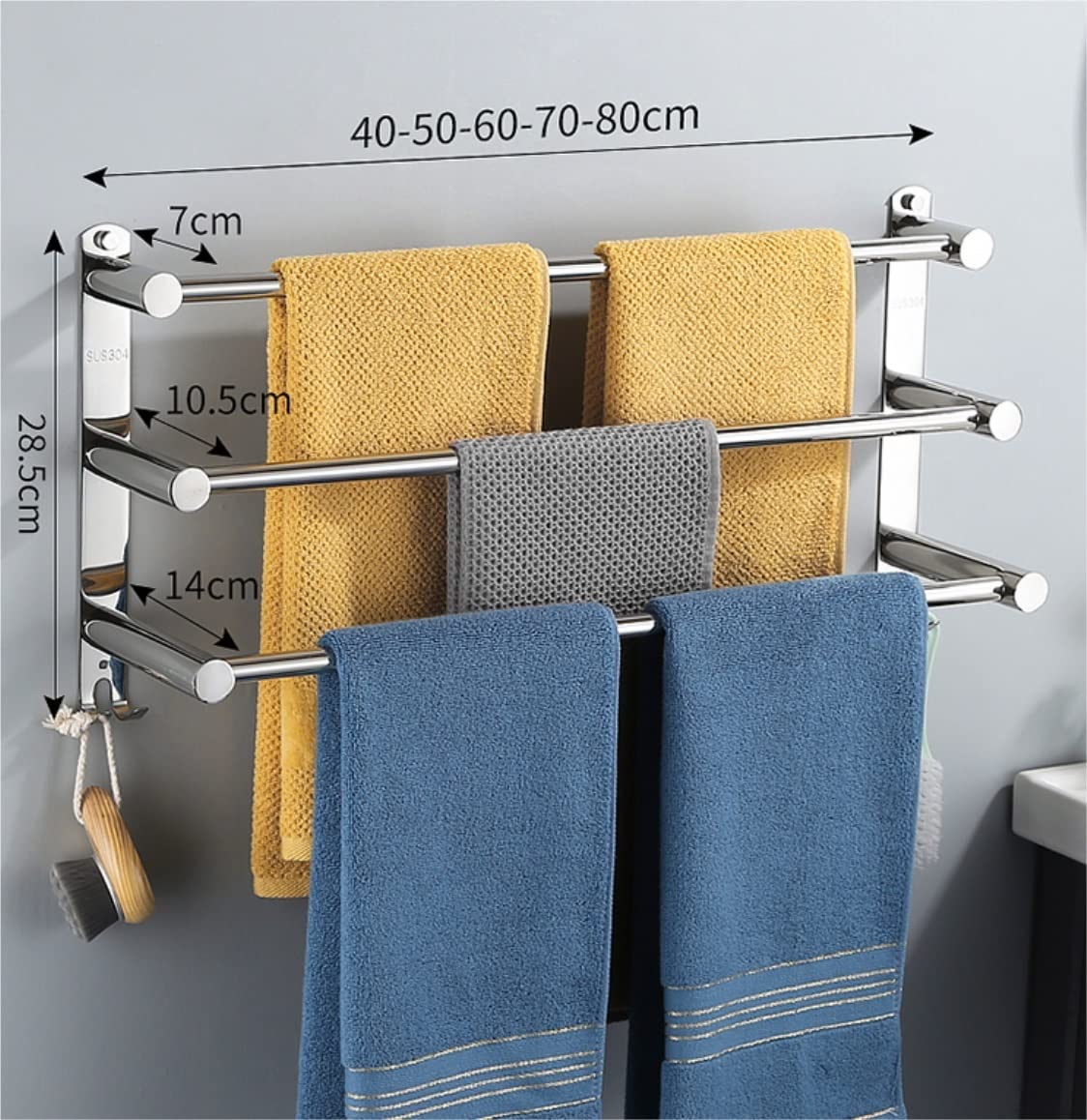 Handdoekrails 304 RVS Handdoekrek 3 Ties Arm Handdoek