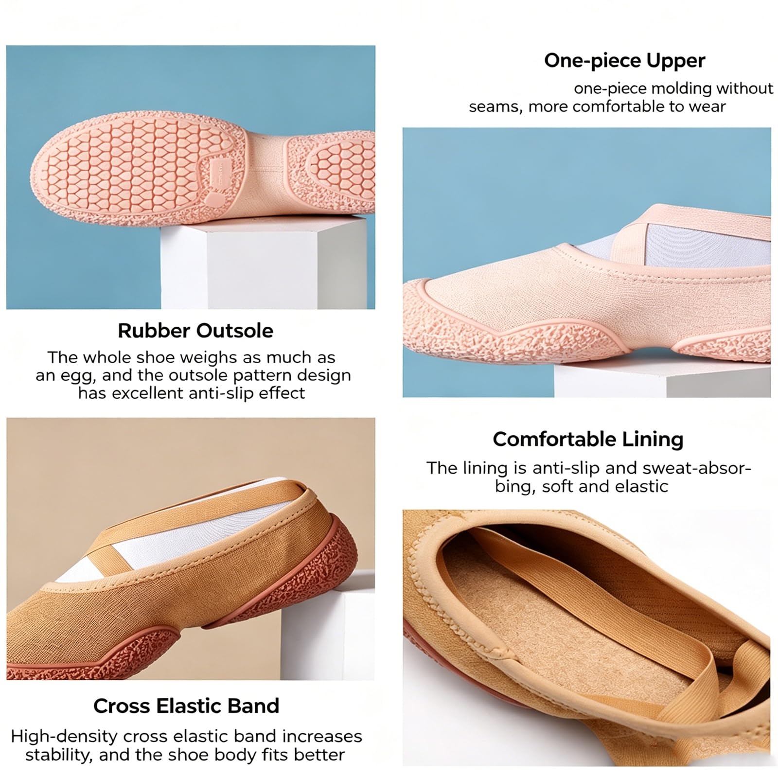 Scarpe da Balletto Donna Bambina Suola Divisa Antiscivolo Scarpe da Balletto Senza Cravatta per Ginnastica Danza Pratica