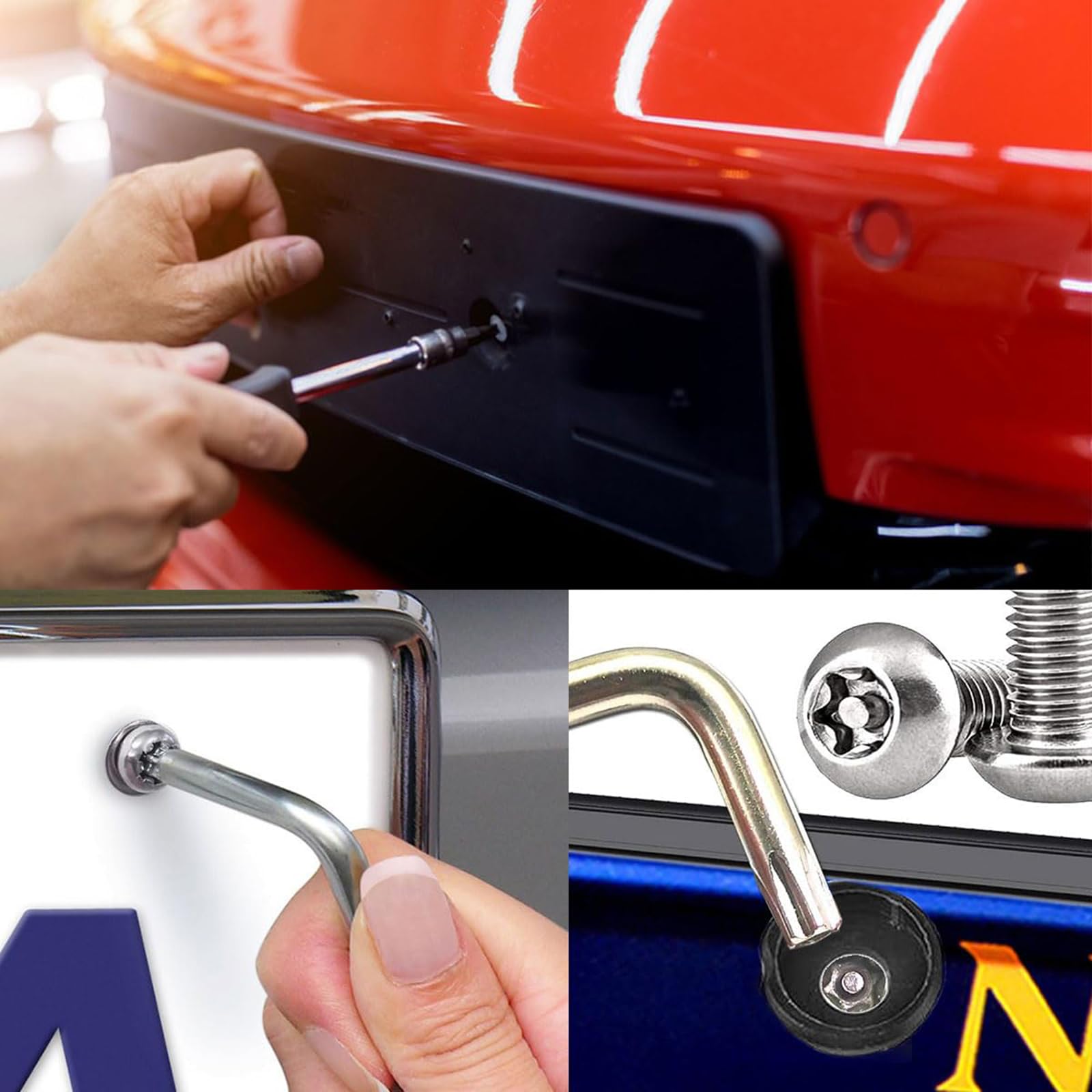 Mounting Screws License Holder Screws with Caps Car Number Plate Frame Holder Mounting Fastener Screws & Covers Caps Set