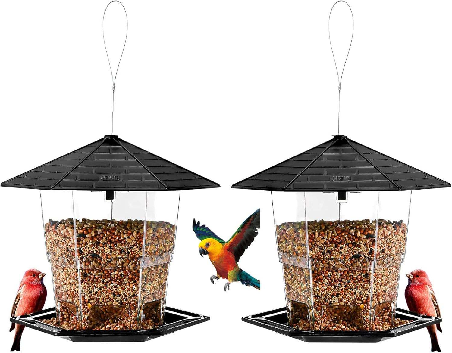 Jealoeur Bird Feeders for Outdoors Hanging Bird Feeder Wild Birds Seed, Black 2 Pack