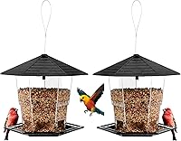 Vista 8 de Comederos para pájaros para exteriores Comedero para pájaros colgante para pájaros salvajes, semillas, negro