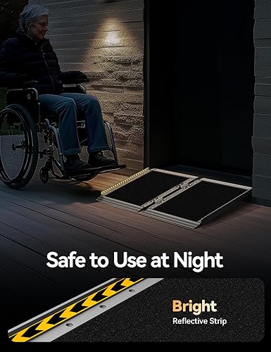 Miniatura 5 de FACHNUO - Rampa portátil para silla de ruedas de 2 pies, rampas antideslizantes de aluminio para discapacitados con mango de 29.2 pulgadas de ancho