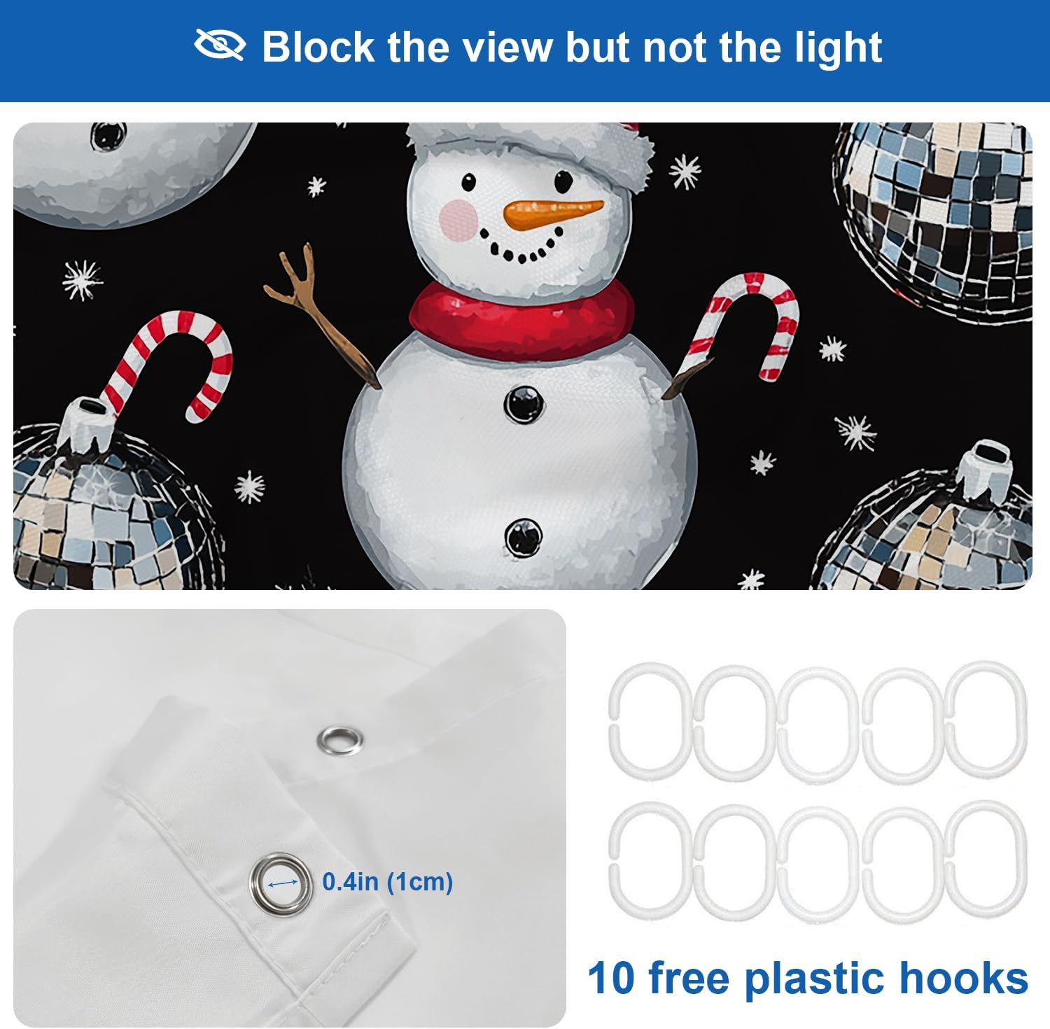 Shrahala Christmas Snowman Decorative Shower Curtain, Silver Disco Mirror Ball Bathroom Décor Polyester Fiber Waterproof with Plastic Rings for Shower Stall Bathtubs 72 x 60 in