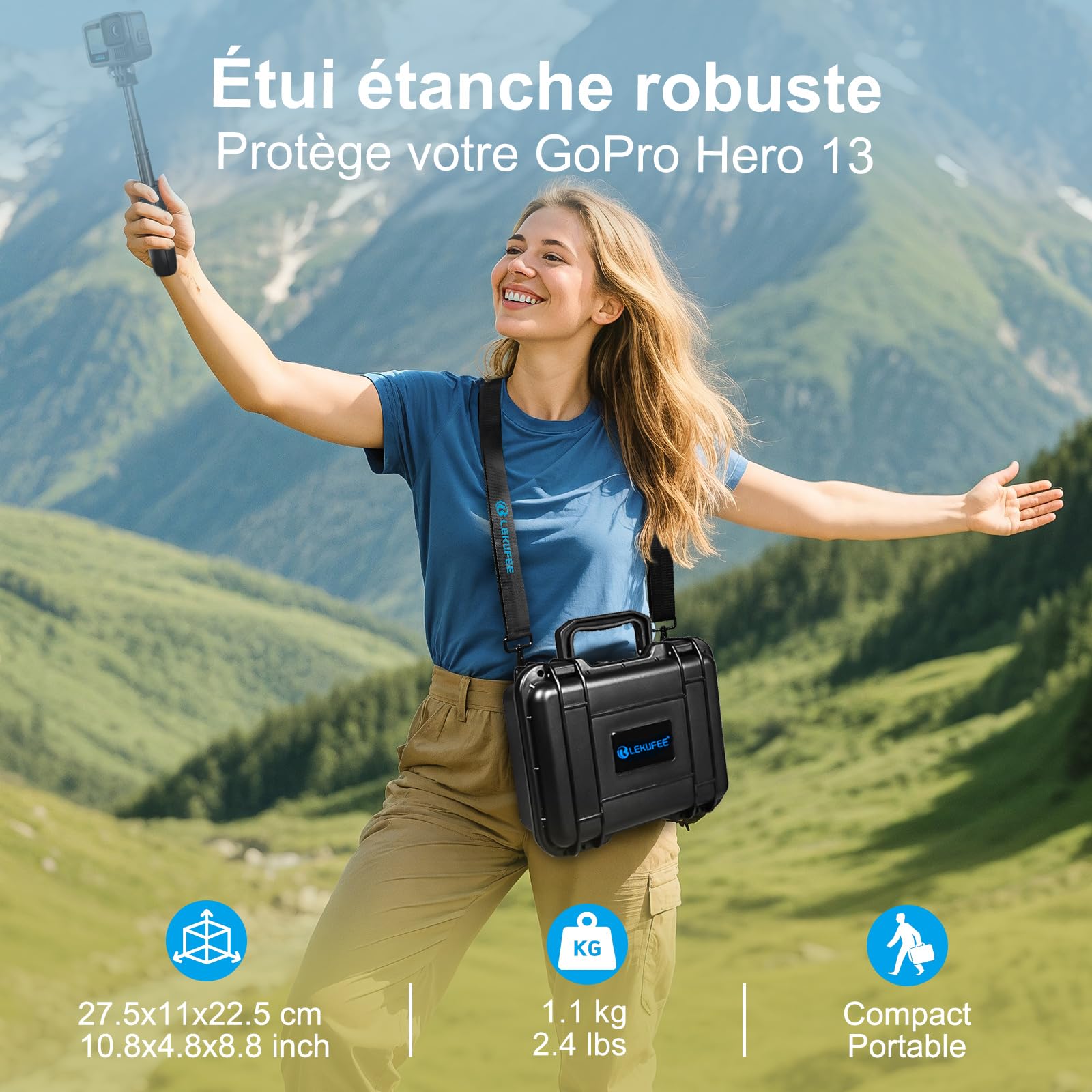 Lekufee Boîte étanche pour Gopro Hero 13 Black/12/11/10/9/8, LIT Hero,Hero 4K,Module médias,Volta,Creator Edition,Caméra d'action et Autres Accessoires (étui Uniquement)
