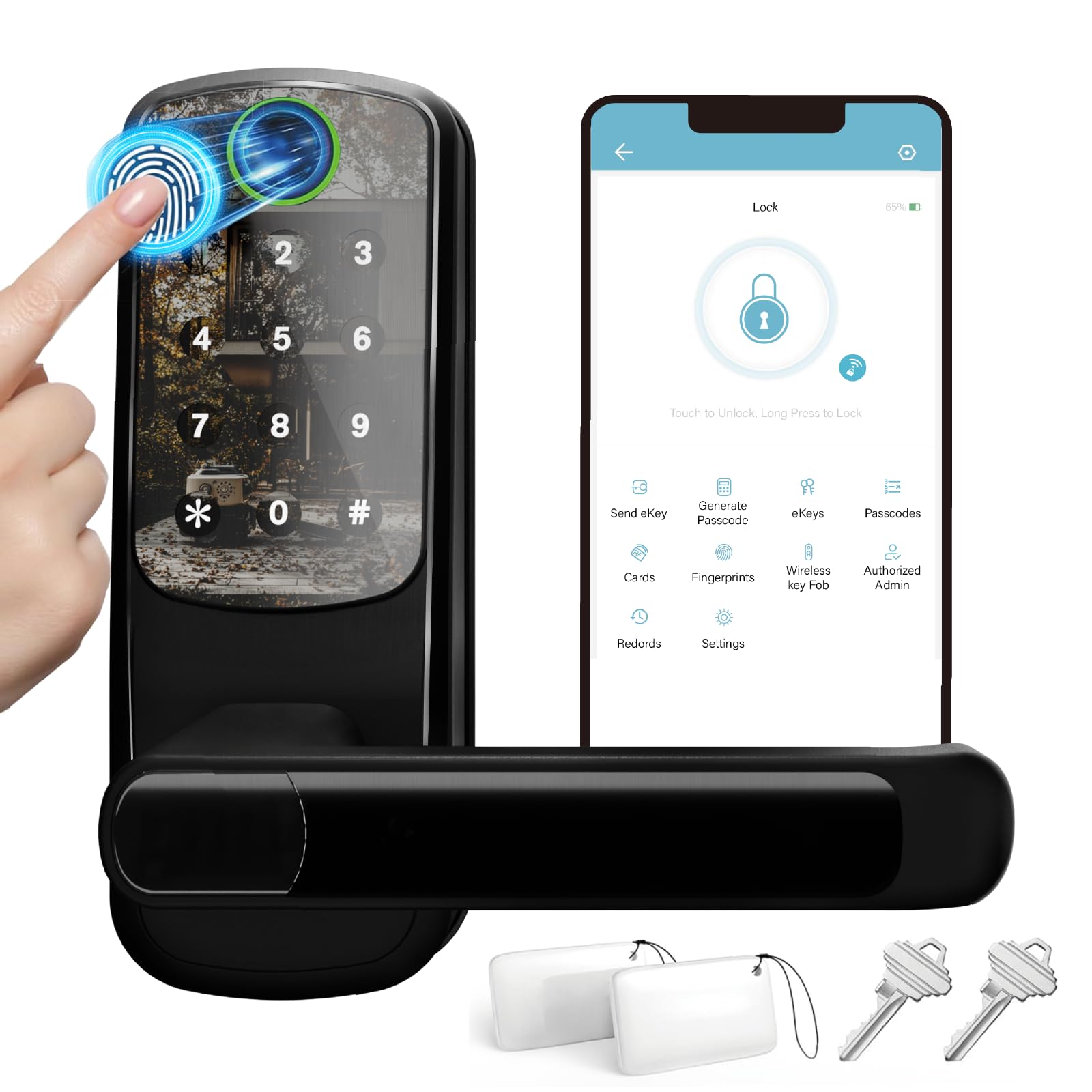 Smart Door Handle Lock with Keypad：Sifely Fingerprint Lock - Keyless Entry Door Lock for Front Door - Digital WiFi Door Lock with APP - Genarate Passcode Remotely