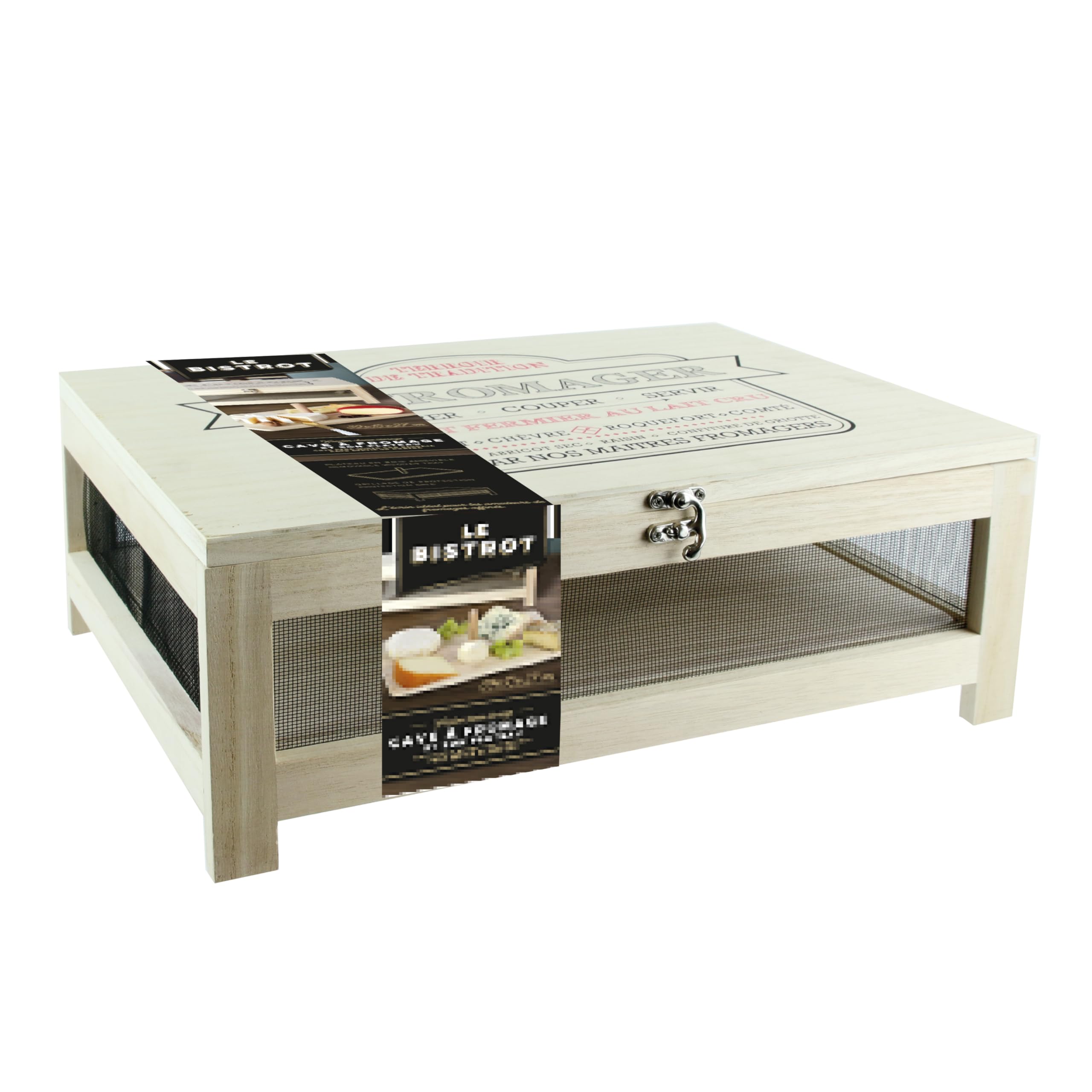 COOK CONCEPT Cave à Fromage KA2362 Plateau Service Bois Acier Inoxydable H15 x 27 x 39 cm Beige Noir