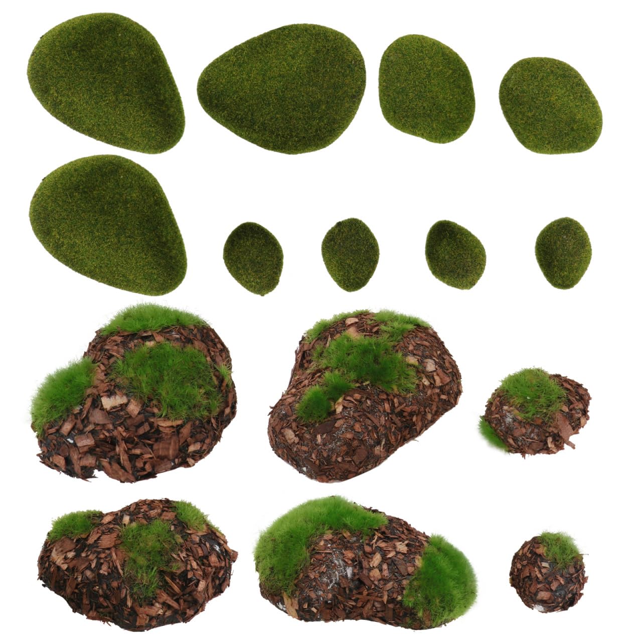 Piedras musgosas falsas NIYANGLE de 14 piezas verdes para decorar patios