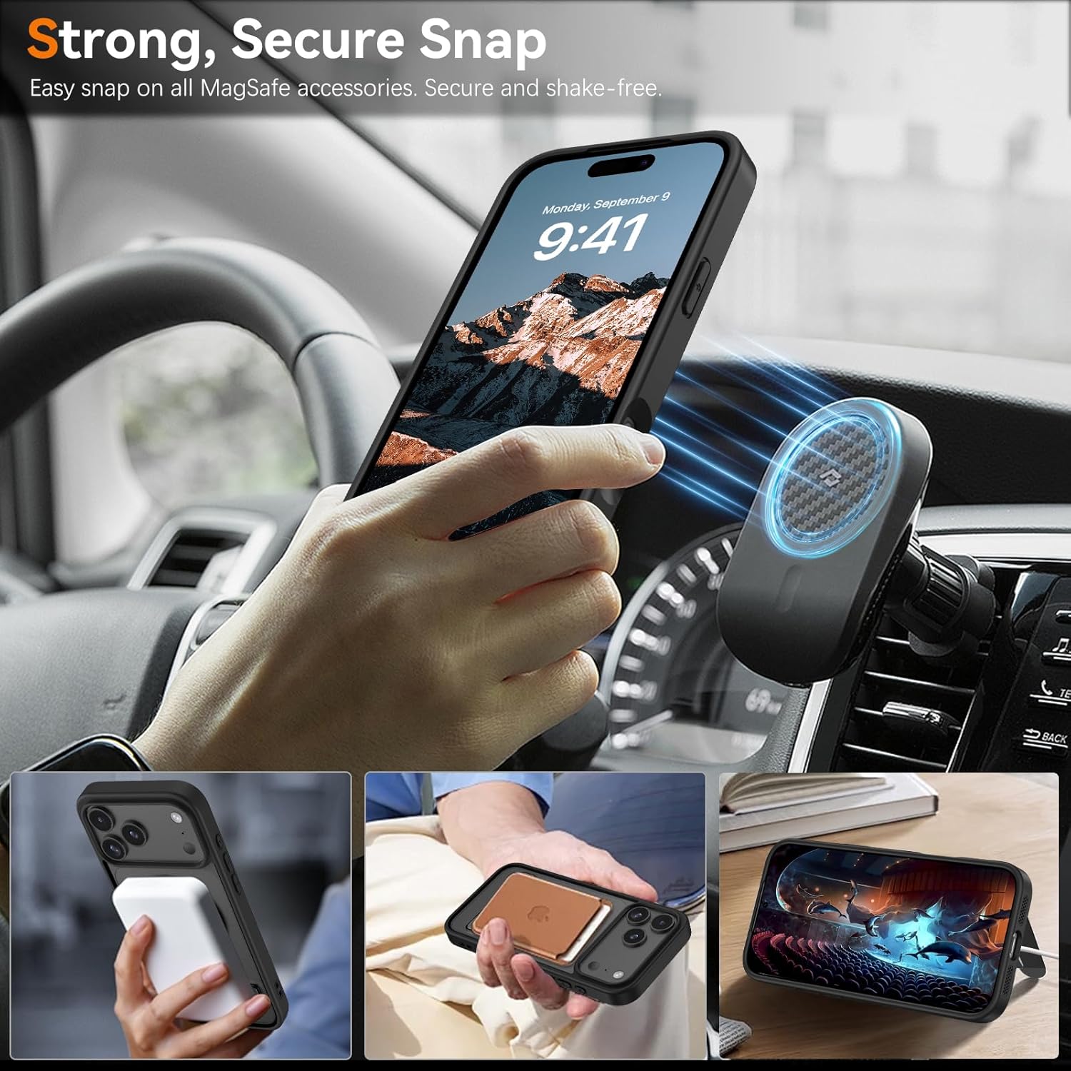 Telaso Case for iPhone 17 Pro, Compatible with Magsafe with Invisible Kickstand, Translucent Matte Back TPU Bumper Military Grade Protective Magnetic iPhone 17 Pro Phone Case, Black - Image 4