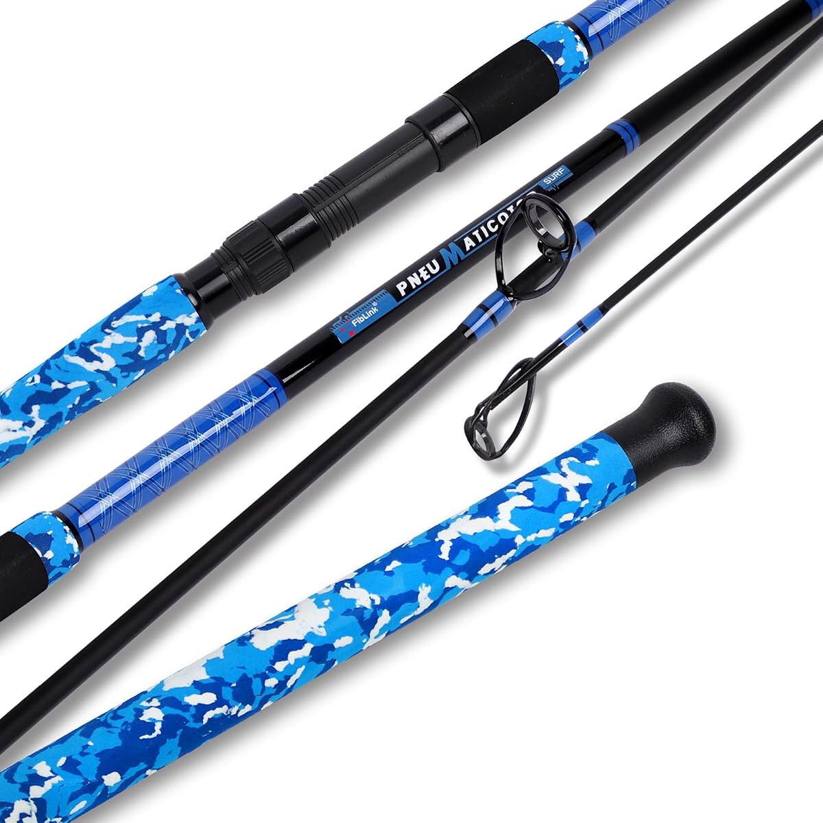 Fiblink Surf Rod,Portable Travel Fishing Rod,Spinning Rod with Blue Camouflage Handle,2Piece/3Piece/4Piece Carbon Fiber Fishing Rod (9ft/10ft/12ft/14ft)