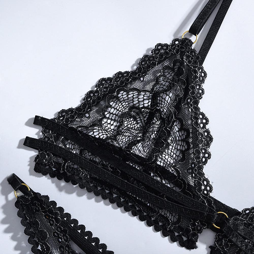 MLLM Transparente Lingerie,Ropa de Mujer de Encaje Sexy, Ropa Interior de hebras Cruzadas, Traje de Modelado de tentación-Negro_S,Conjunto de Lencería Mujer