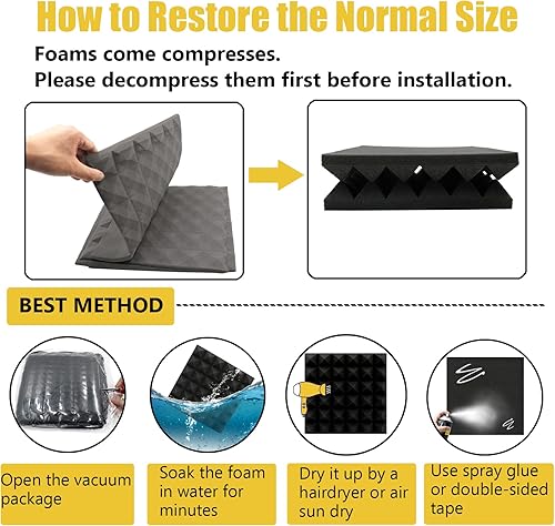 Miniatura 5 de SK Studio Paquete de 12 paneles de espuma acústica pirámide ignífuga insonorizados, absorbentes de sonido para techo de estudio en casa, 11.8 x 11.8