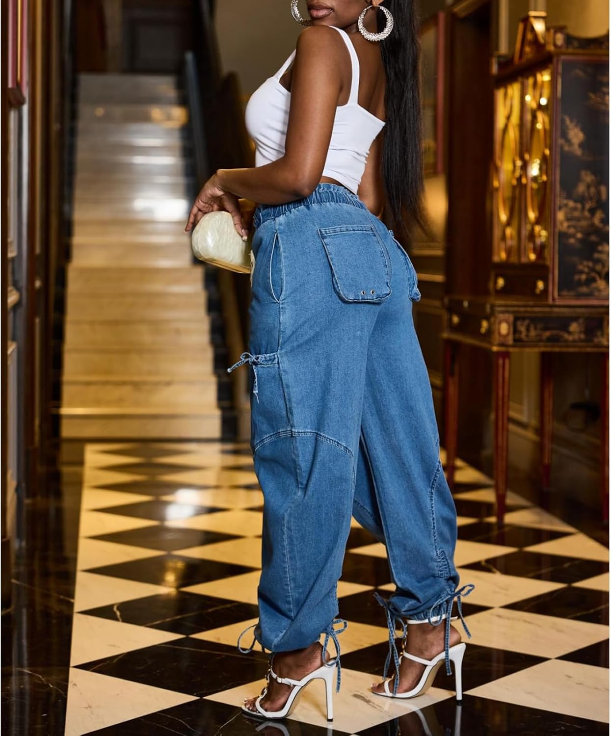 ThusFar Women's Wide Leg Baggy Jeans Plus Size Loose Elastic Waist Denim Pants with Pockets Casual Streetwear - Image 3