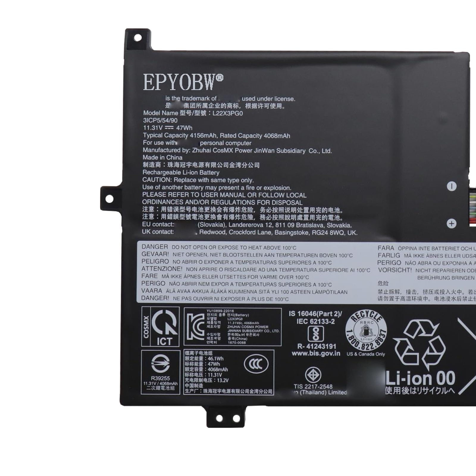 Amazon.com: EPYOBW L22X3PG0 Laptop Battery 47Wh 4068mAh 11.31V