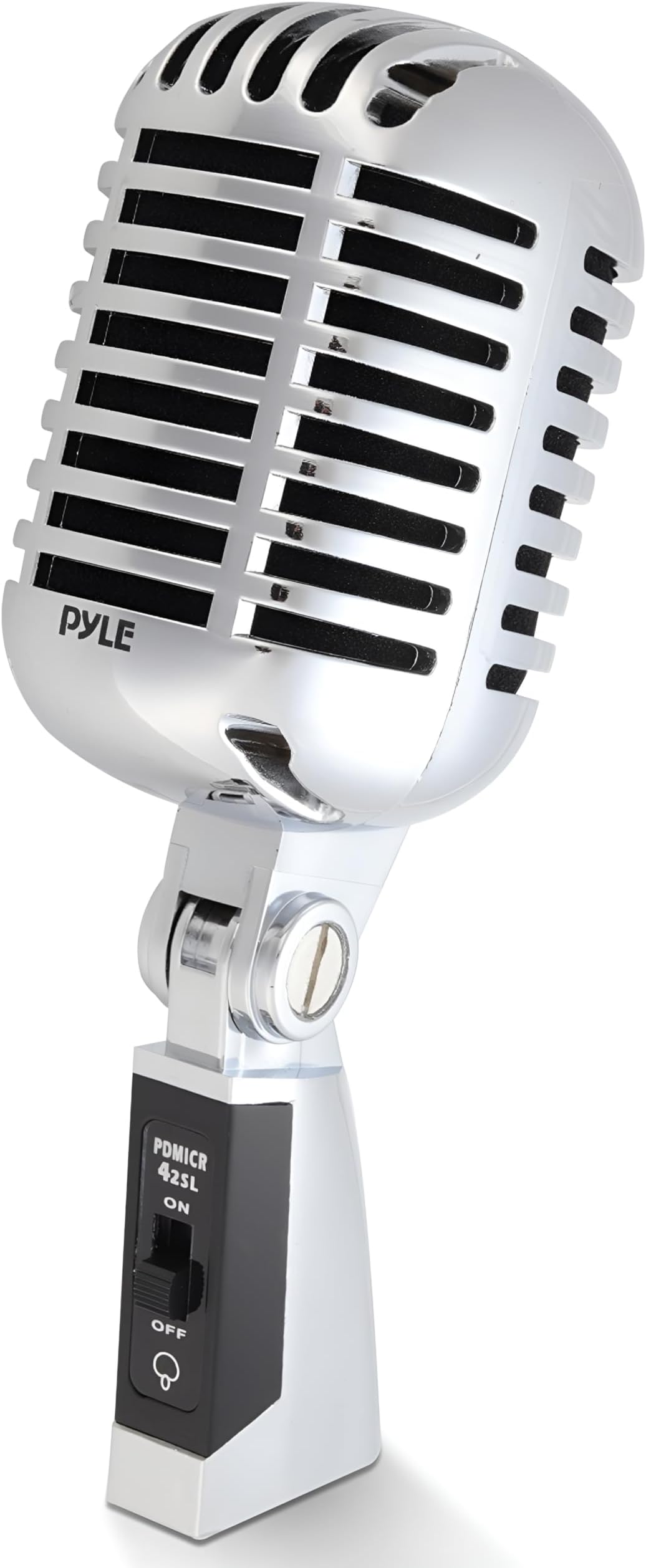 Classic Retro Dynamic Vocal Microphone - Old Vintage Style Unidirectional Cardioid Mic with XLR Cable - Universal Stand Compatible - Live Performance In Studio Recording - PDMICR42SL (Silver)