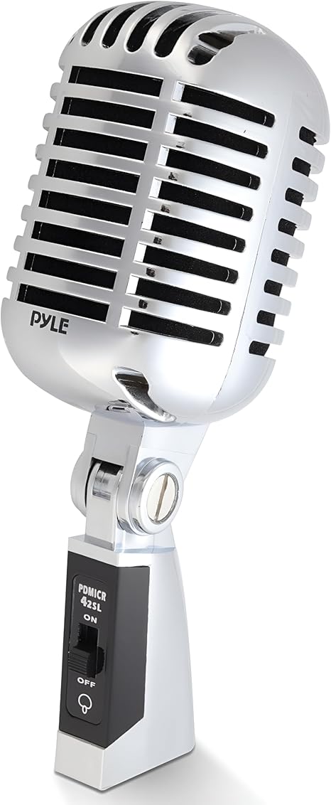 Pyle Classic Retro Dynamic Vocal Microphone - Old Vintage Style Unidirectional Cardioid Mic with XLR Cable - Universal Stand Compatible - Live Performance In Studio Recording - PDMICR42SL (Silver)